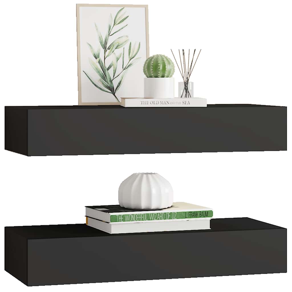 Wandschappen 2 st met lade 60x23,5x10 cm MDF zwart is nu te koop bij PeponiXL, paradijselijk wonen!