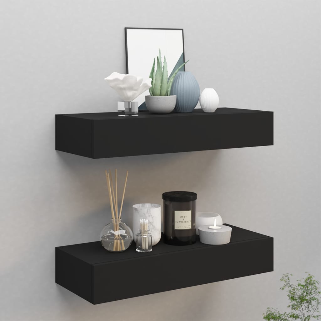 Wandschappen 2 st met lade 60x23,5x10 cm MDF zwart is nu te koop bij PeponiXL, paradijselijk wonen!