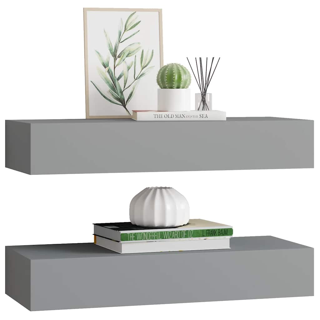 viaXL Wandschappen 2 st met lade 60x23,5x10 cm MDF grijs is nu te koop bij PeponiXL, paradijselijk wonen!