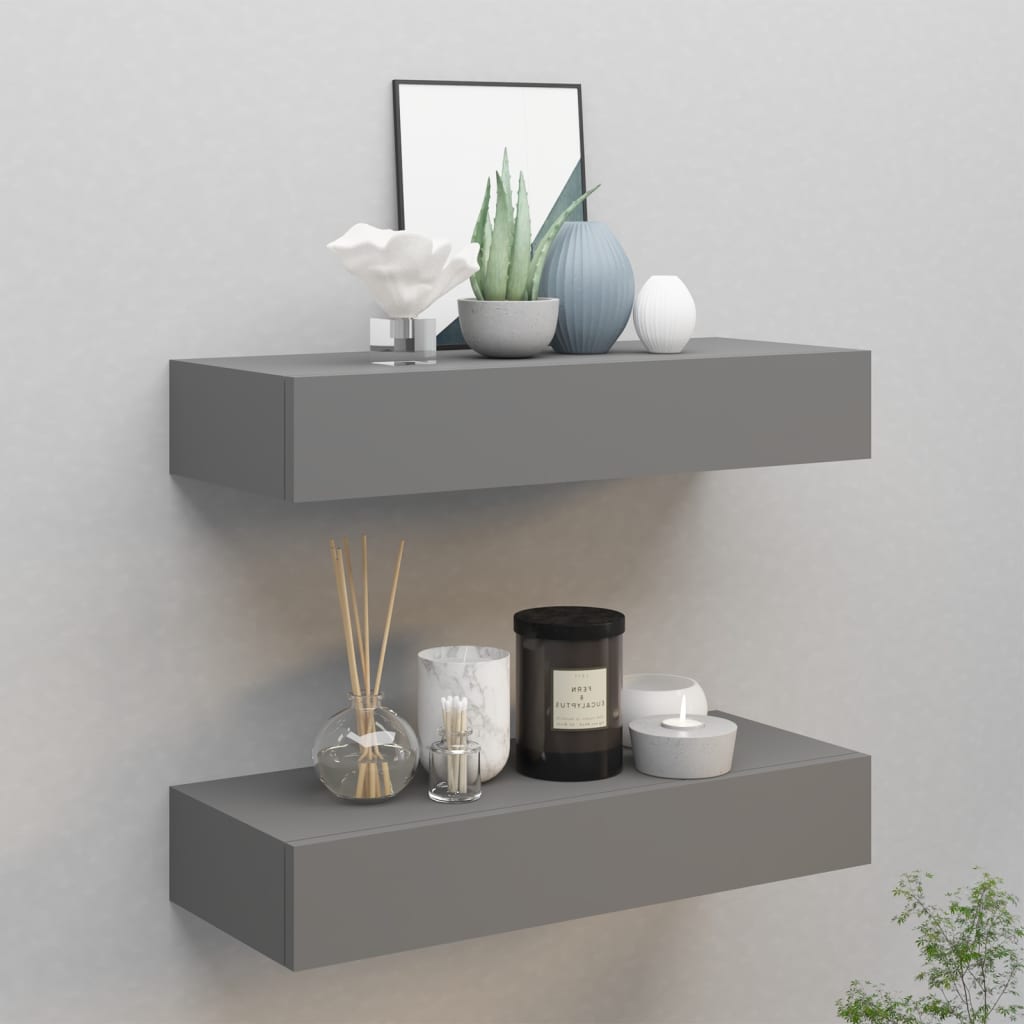 viaXL Wandschappen 2 st met lade 60x23,5x10 cm MDF grijs is nu te koop bij PeponiXL, paradijselijk wonen!