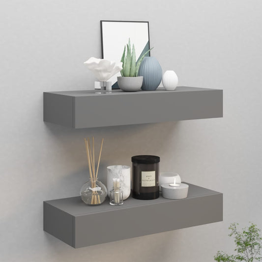viaXL Wandschappen 2 st met lade 60x23,5x10 cm MDF grijs is nu te koop bij PeponiXL, paradijselijk wonen!