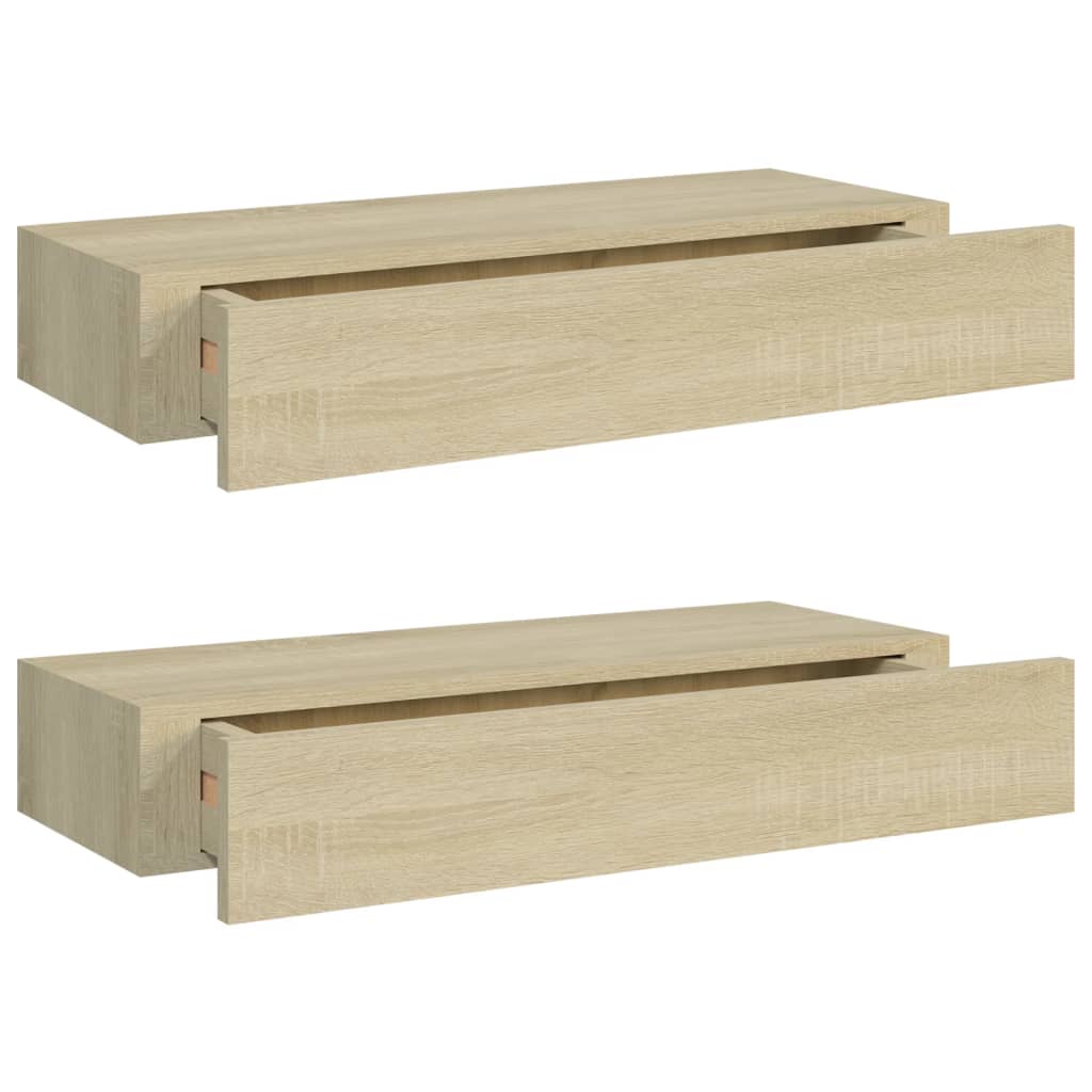 viaXL Wandschappen 2 st met lade 60x23,5x10 cm MDF eikenkleurig is nu te koop bij PeponiXL, paradijselijk wonen!