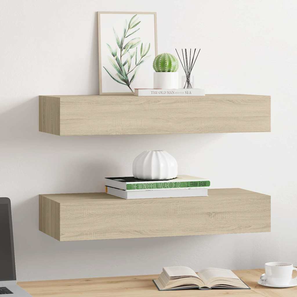 viaXL Wandschappen 2 st met lade 60x23,5x10 cm MDF eikenkleurig is nu te koop bij PeponiXL, paradijselijk wonen!