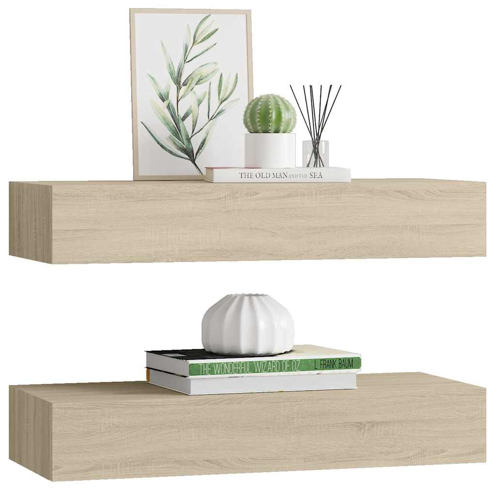 viaXL Wandschappen 2 st met lade 60x23,5x10 cm MDF eikenkleurig is nu te koop bij PeponiXL, paradijselijk wonen!