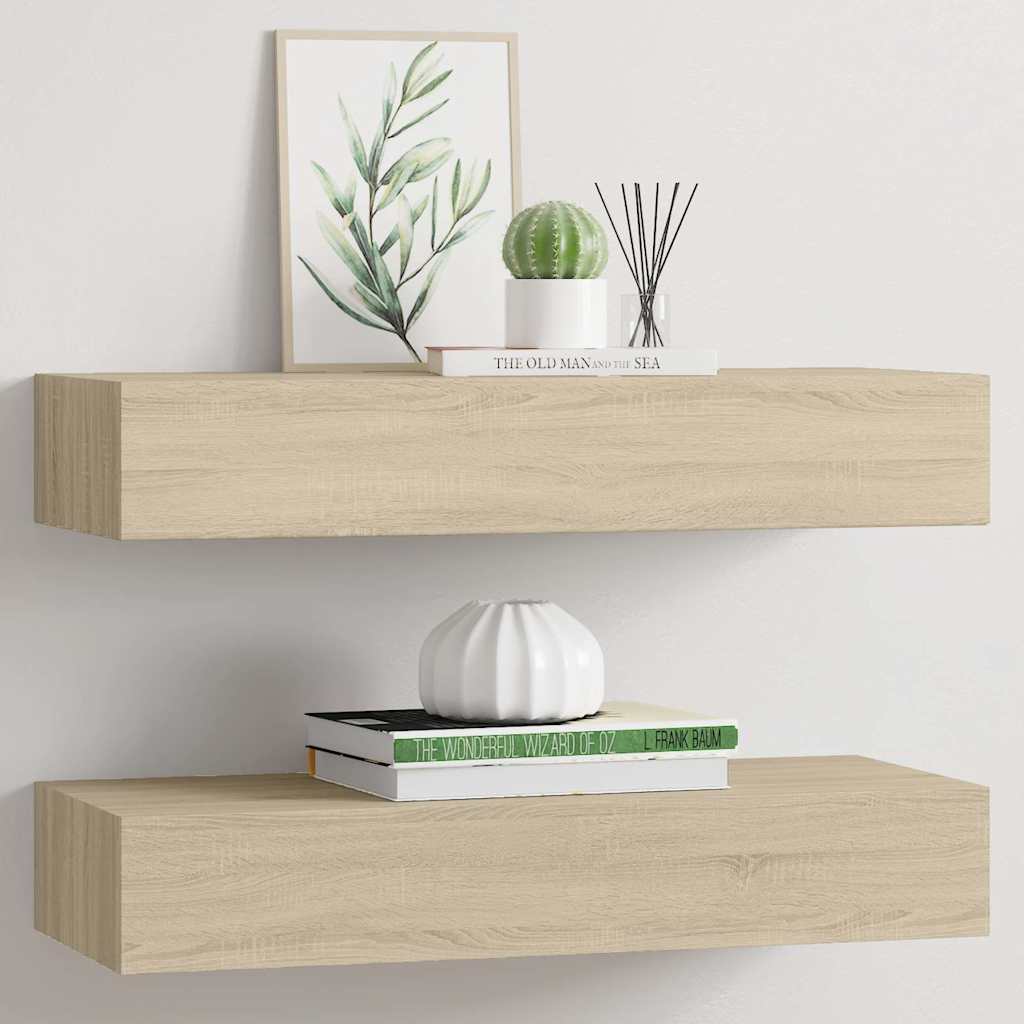 viaXL Wandschappen 2 st met lade 60x23,5x10 cm MDF eikenkleurig is nu te koop bij PeponiXL, paradijselijk wonen!