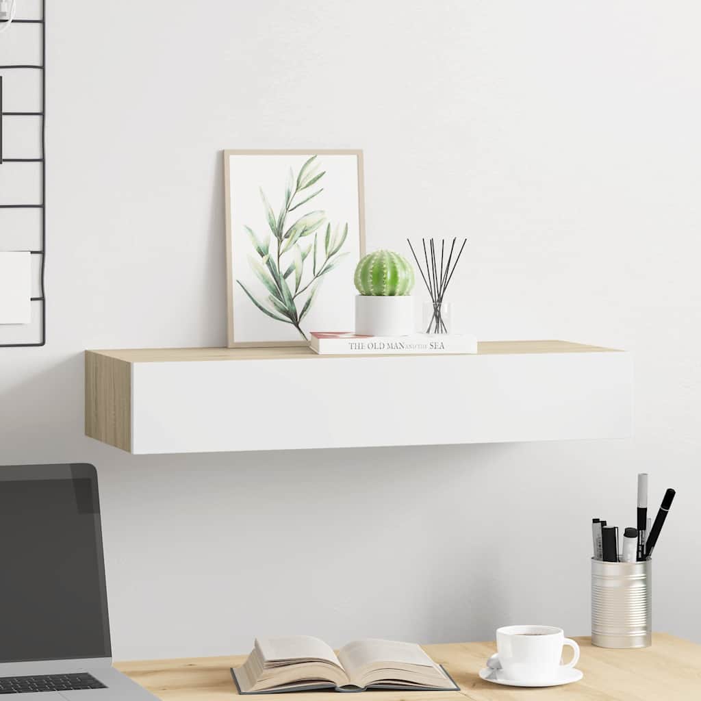 Wandladekast eiken en wit 60x23,5x10cm MDF is nu te koop bij PeponiXL, paradijselijk wonen!