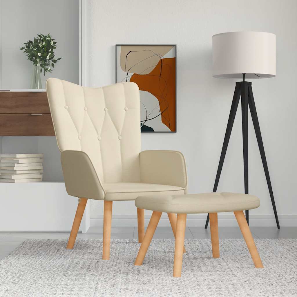 Relaxstoel met voetenbank stof crèmekleurig is nu te koop bij PeponiXL, paradijselijk wonen!