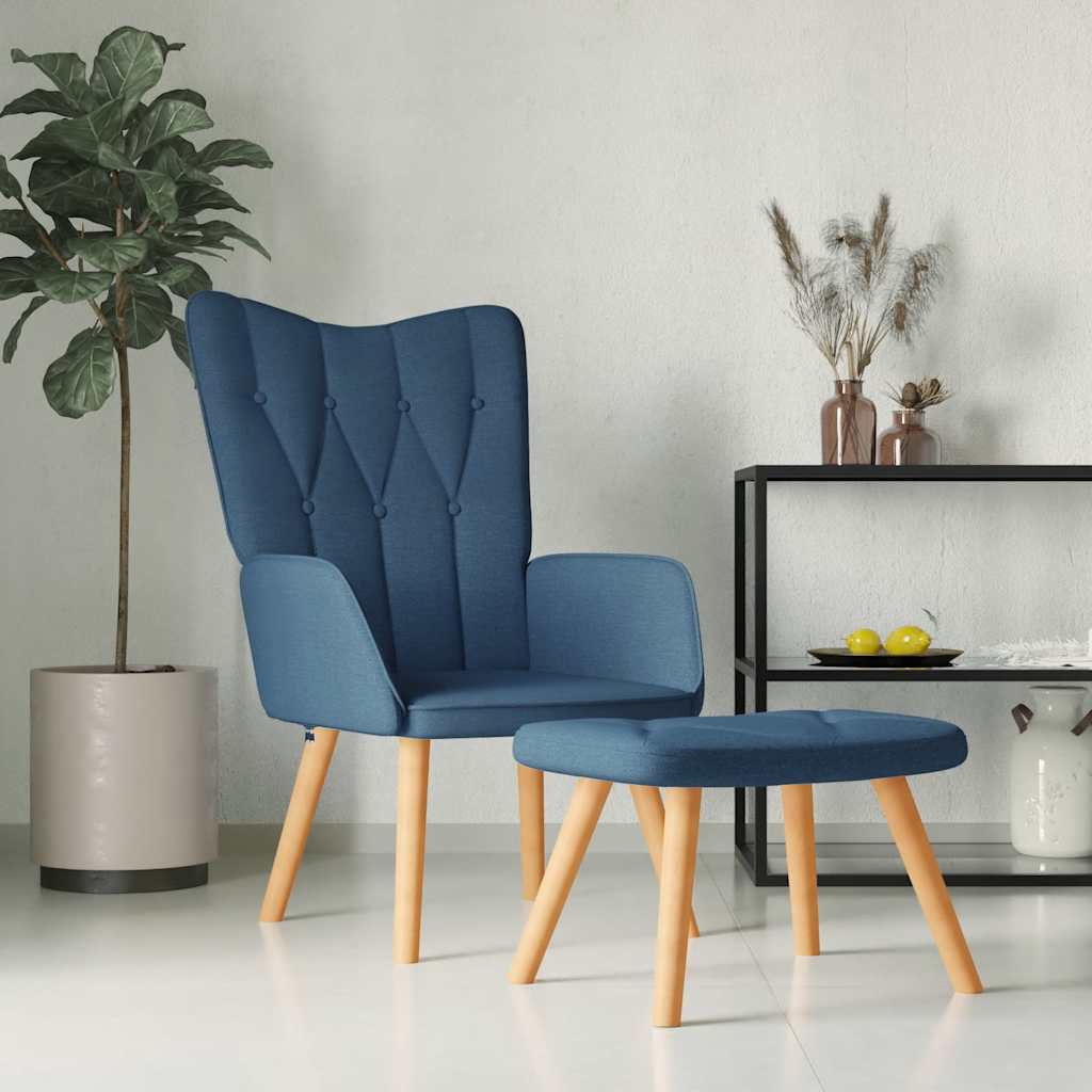 Relaxstoel met voetenbank stof blauw is nu te koop bij PeponiXL, paradijselijk wonen!