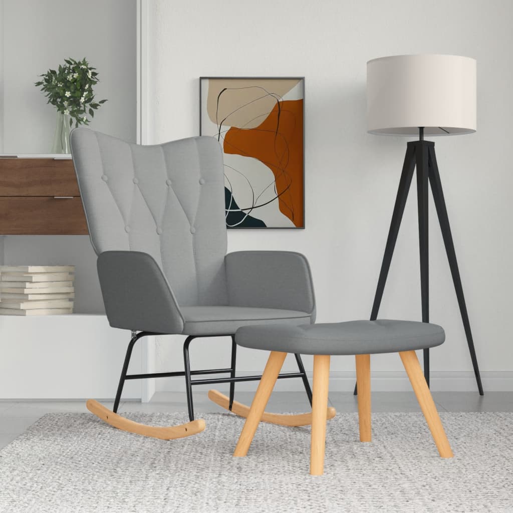 Schommelstoel met voetenbank stof lichtgrijs is nu te koop bij PeponiXL, paradijselijk wonen!