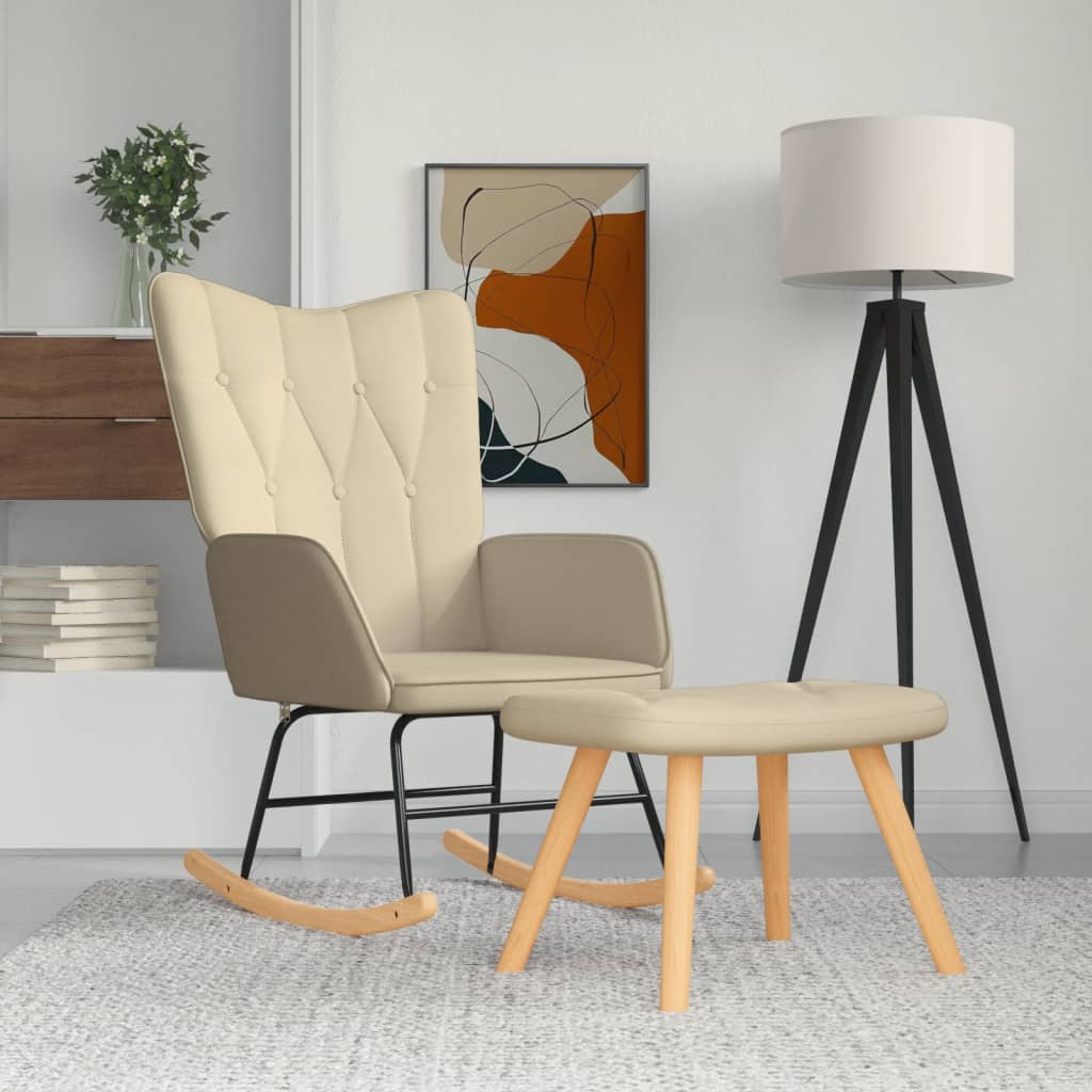 Schommelstoel met voetenbank stof crèmekleurig is nu te koop bij PeponiXL, paradijselijk wonen!