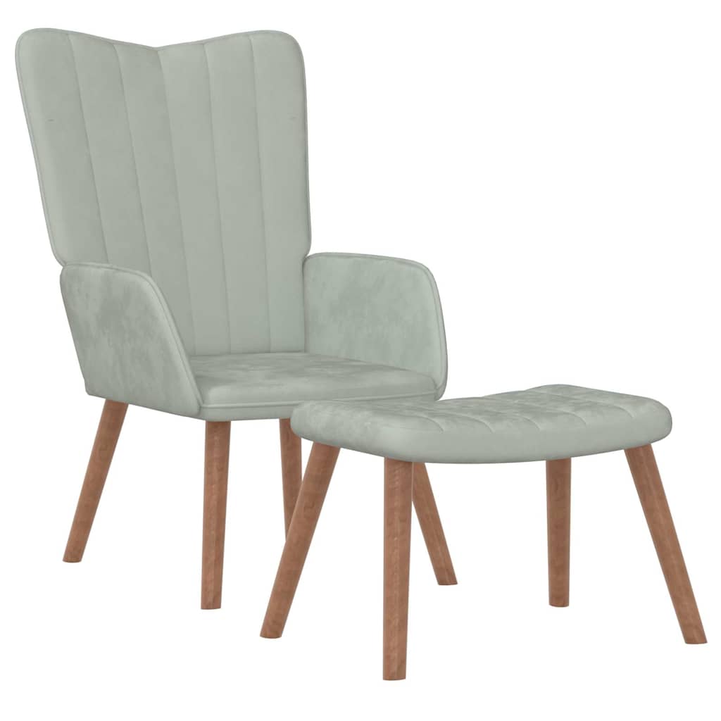 Relaxstoel met voetenbank fluweel lichtgrijs is nu te koop bij PeponiXL, paradijselijk wonen!