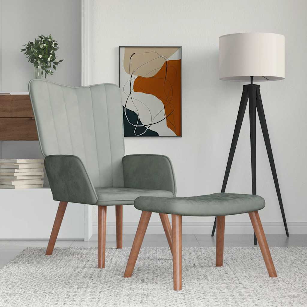 Relaxstoel met voetenbank fluweel lichtgrijs is nu te koop bij PeponiXL, paradijselijk wonen!