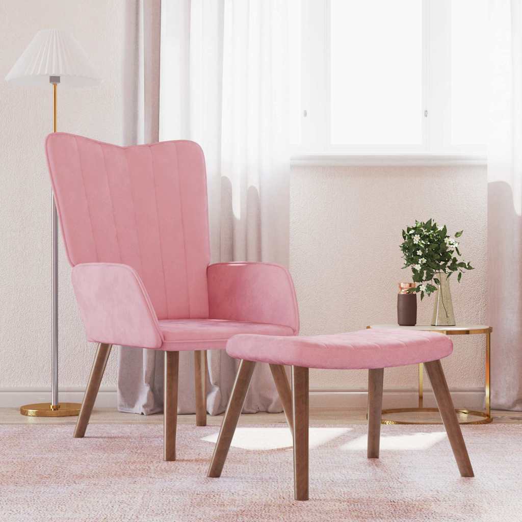 Relaxstoel met voetenbank fluweel roze is nu te koop bij PeponiXL, paradijselijk wonen!