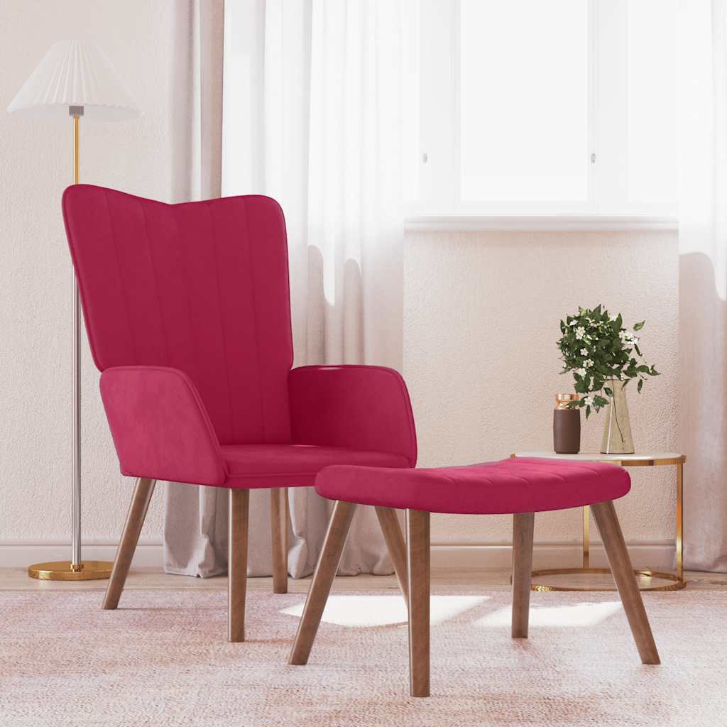 Relaxstoel met voetenbank fluweel wijnrood is nu te koop bij PeponiXL, paradijselijk wonen!