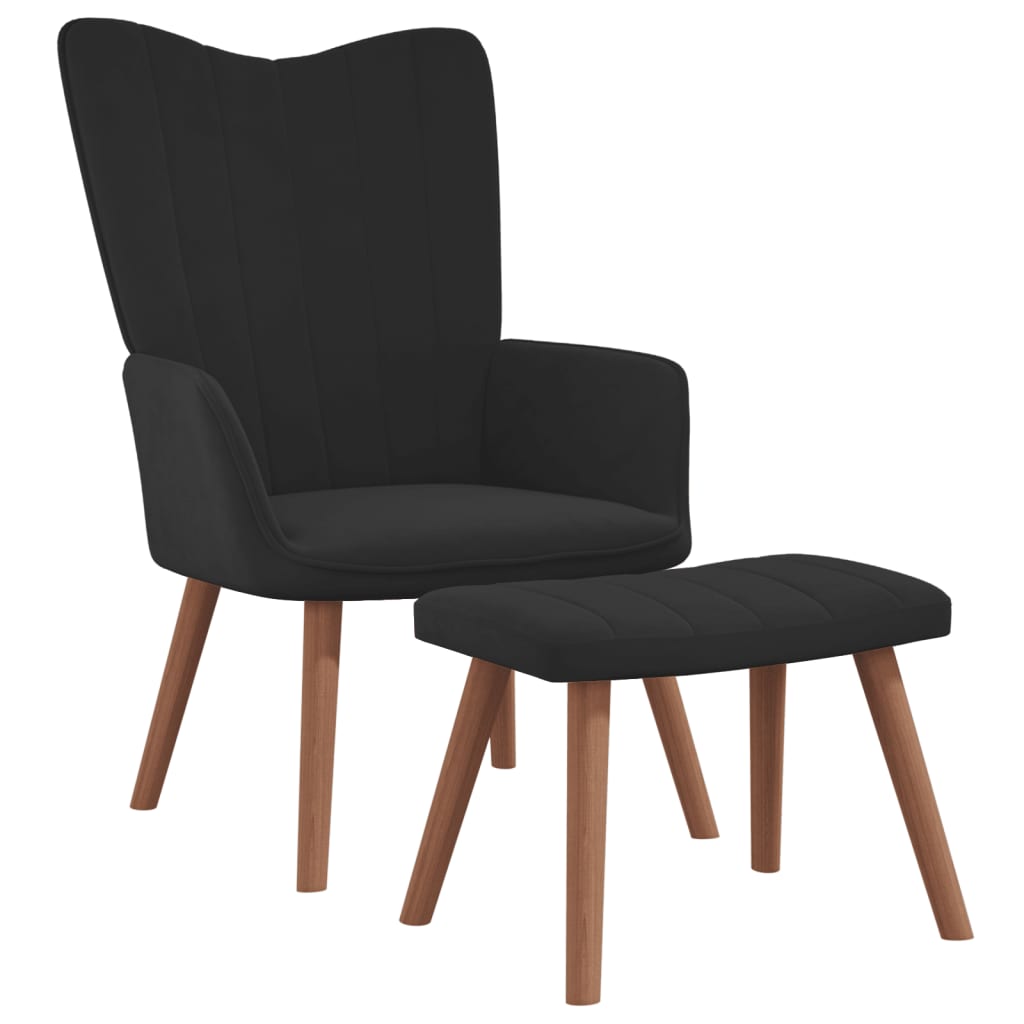 Relaxstoel met voetenbank fluweel zwart is nu te koop bij PeponiXL, paradijselijk wonen!