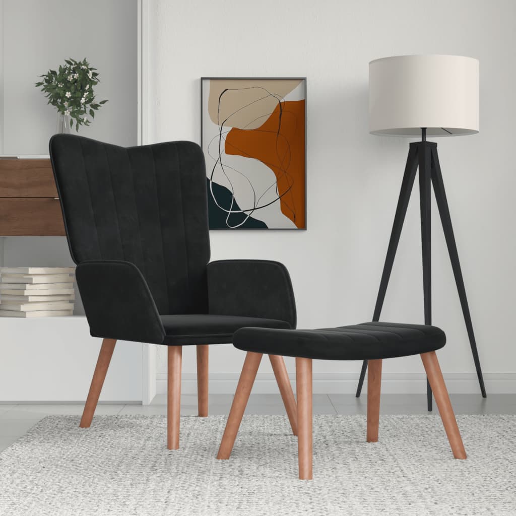 Relaxstoel met voetenbank fluweel zwart is nu te koop bij PeponiXL, paradijselijk wonen!