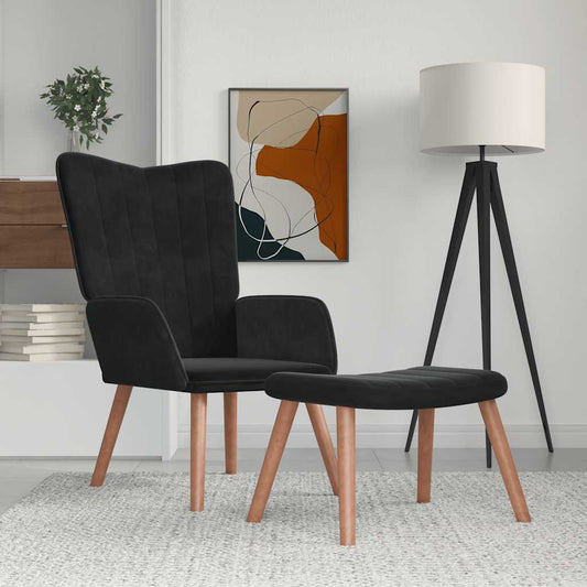 Relaxstoel met voetenbank fluweel zwart is nu te koop bij PeponiXL, paradijselijk wonen!