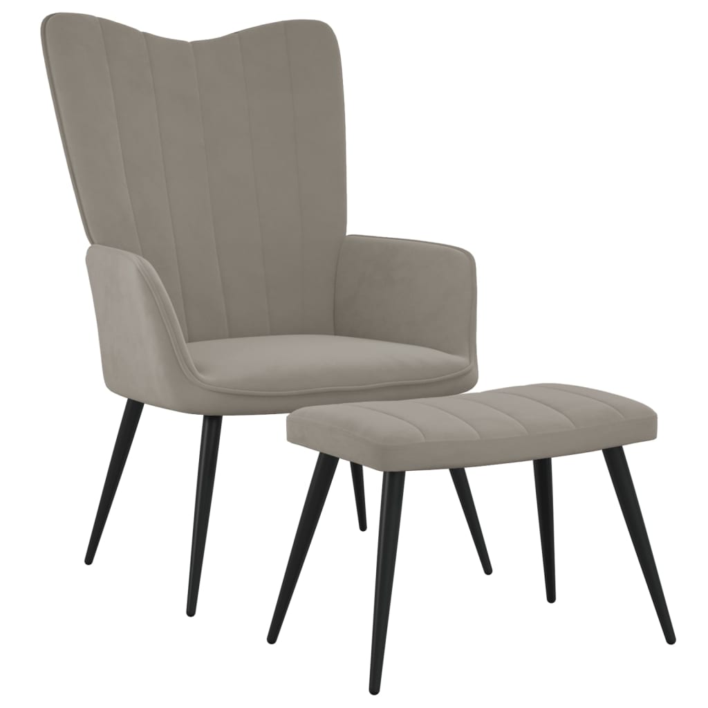 Relaxstoel met voetenbank fluweel lichtgrijs is nu te koop bij PeponiXL, paradijselijk wonen!