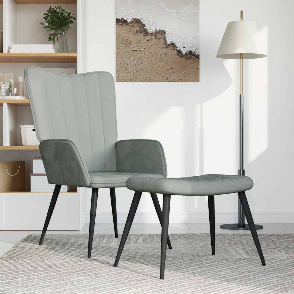 Relaxstoel met voetenbank fluweel lichtgrijs is nu te koop bij PeponiXL, paradijselijk wonen!