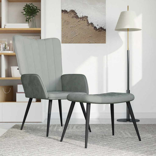 Relaxstoel met voetenbank fluweel lichtgrijs is nu te koop bij PeponiXL, paradijselijk wonen!