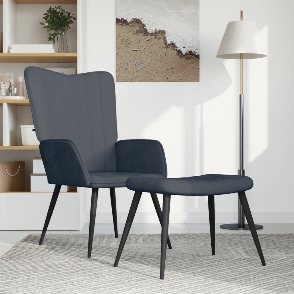 Relaxstoel met voetenbank fluweel donkergrijs is nu te koop bij PeponiXL, paradijselijk wonen!