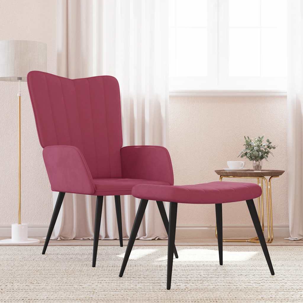 Relaxstoel met voetenbank fluweel wijnrood is nu te koop bij PeponiXL, paradijselijk wonen!