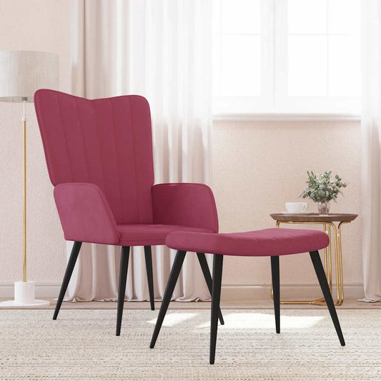 Relaxstoel met voetenbank fluweel wijnrood is nu te koop bij PeponiXL, paradijselijk wonen!