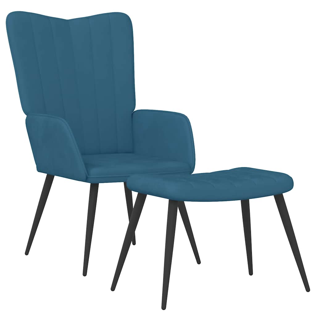 Relaxstoel met voetenbank fluweel blauw is nu te koop bij PeponiXL, paradijselijk wonen!