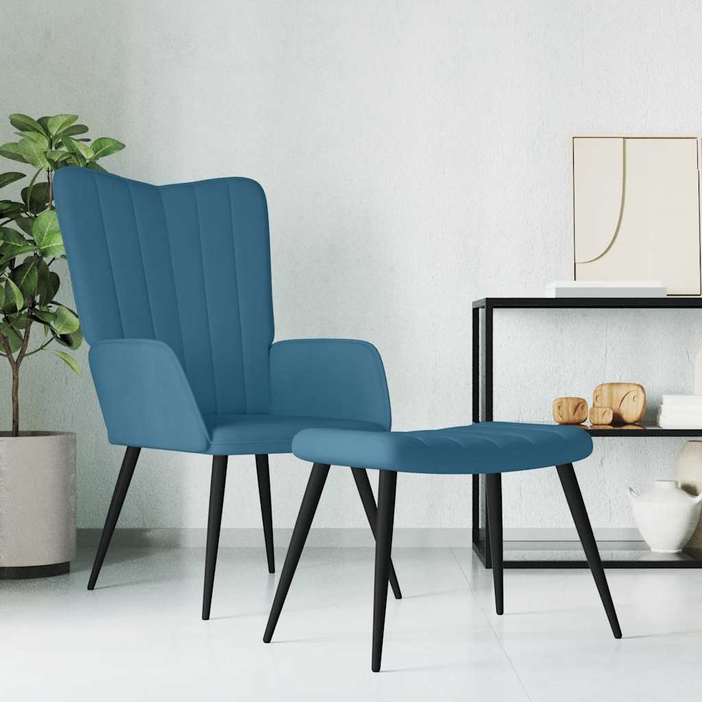 Relaxstoel met voetenbank fluweel blauw is nu te koop bij PeponiXL, paradijselijk wonen!