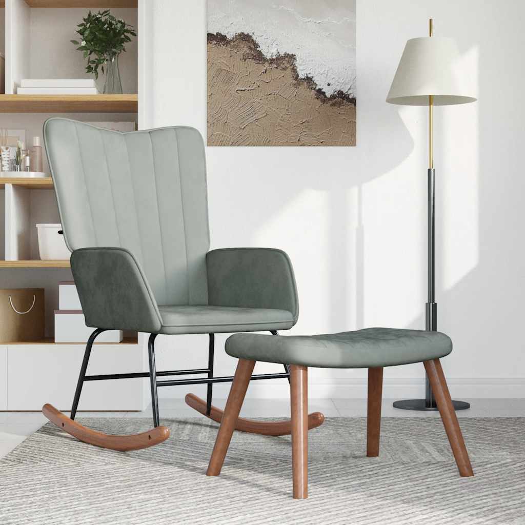 Schommelstoel met voetenbank fluweel lichtgrijs is nu te koop bij PeponiXL, paradijselijk wonen!