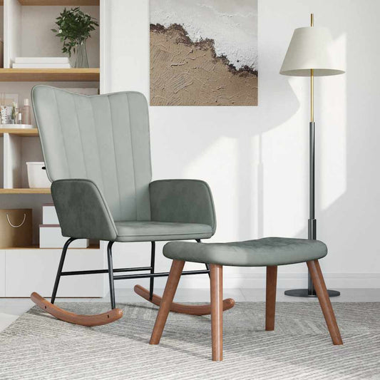 Schommelstoel met voetenbank fluweel lichtgrijs is nu te koop bij PeponiXL, paradijselijk wonen!