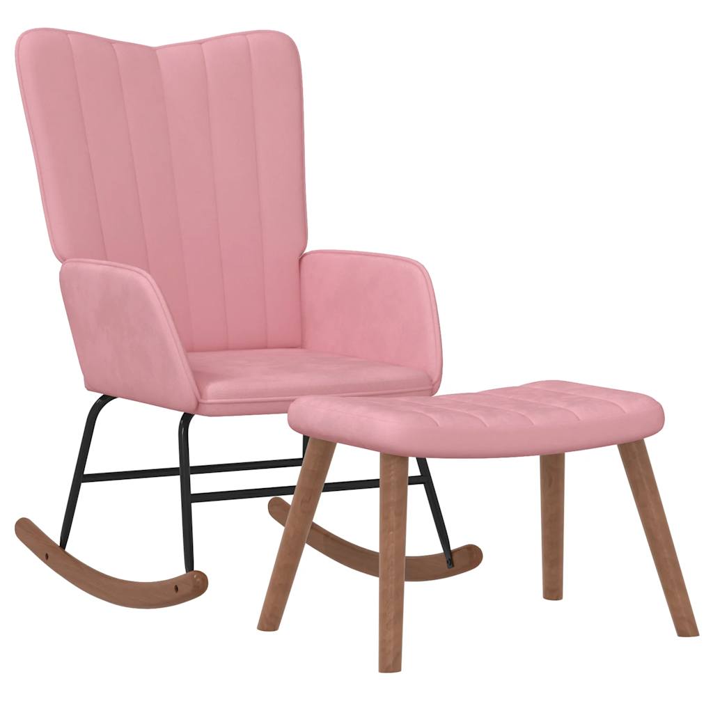 Schommelstoel met voetenbank fluweel roze is nu te koop bij PeponiXL, paradijselijk wonen!