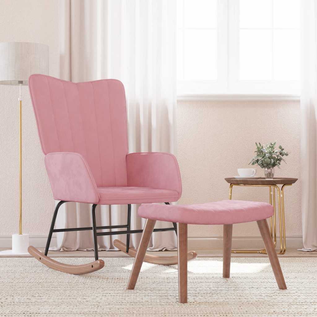 Schommelstoel met voetenbank fluweel roze is nu te koop bij PeponiXL, paradijselijk wonen!
