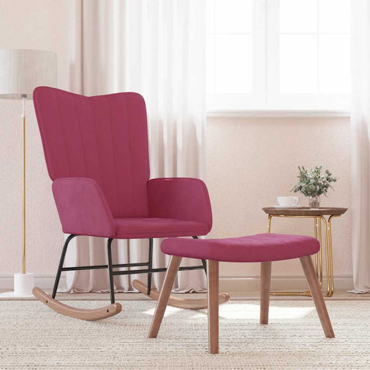 Schommelstoel met voetenbank fluweel wijnrood is nu te koop bij PeponiXL, paradijselijk wonen!