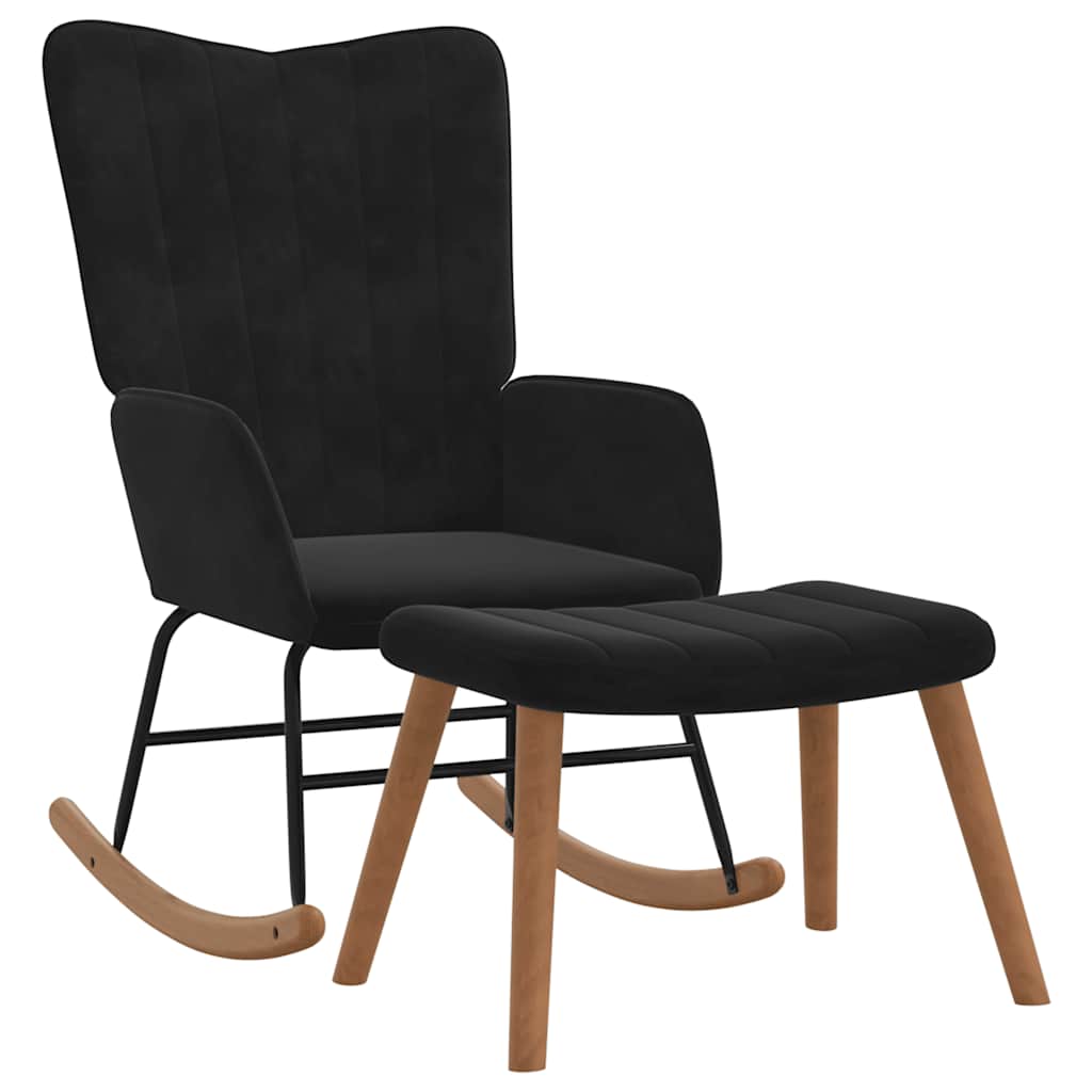 Schommelstoel met voetenbank fluweel zwart is nu te koop bij PeponiXL, paradijselijk wonen!