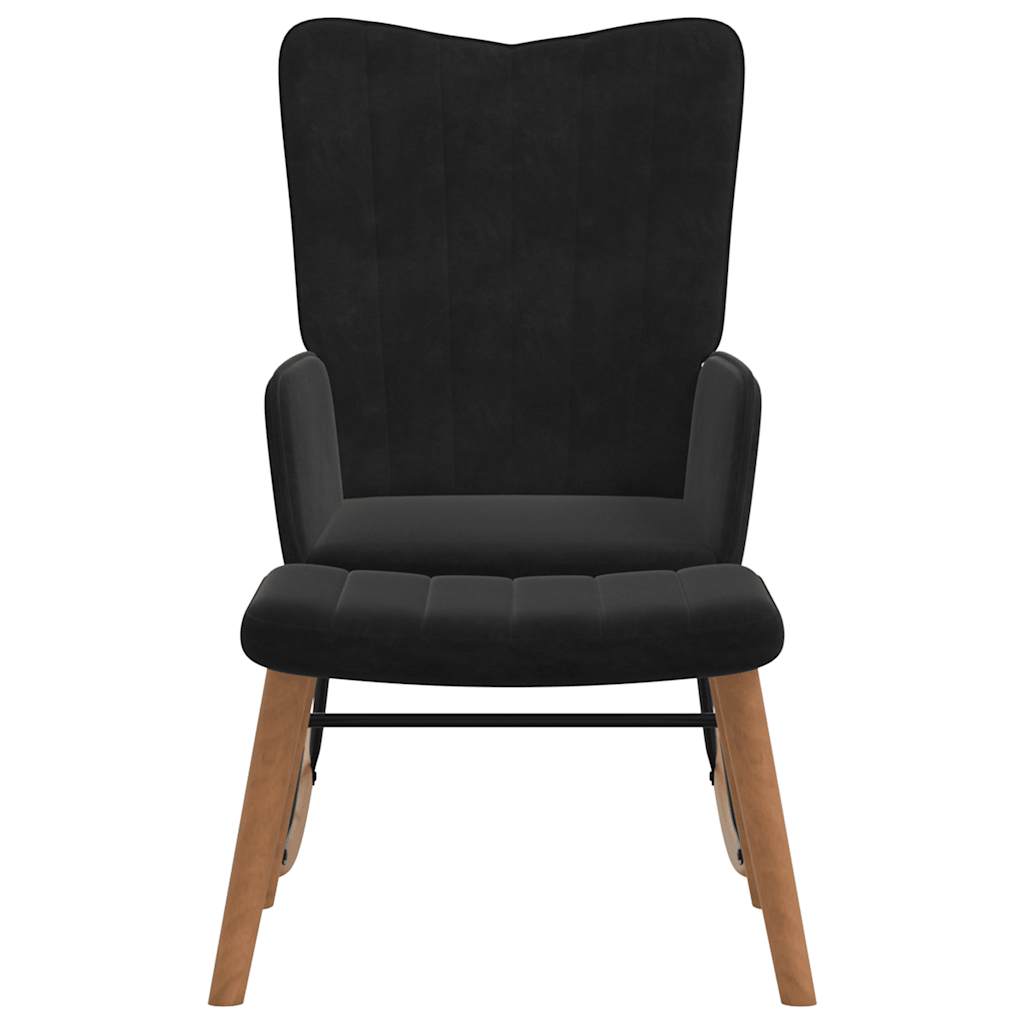 Schommelstoel met voetenbank fluweel zwart is nu te koop bij PeponiXL, paradijselijk wonen!