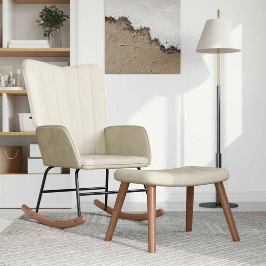 Schommelstoel met voetenbank fluweel crèmewit is nu te koop bij PeponiXL, paradijselijk wonen!