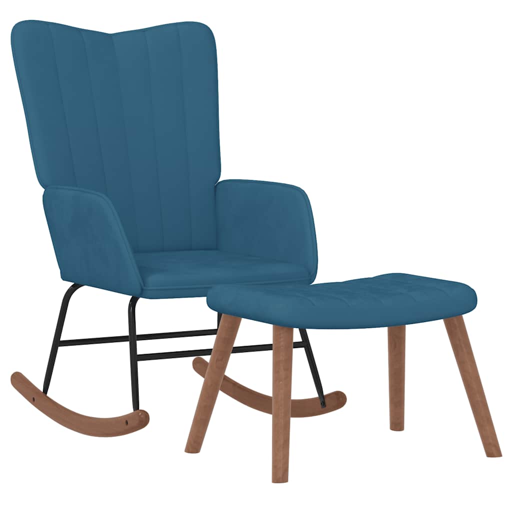 Schommelstoel met voetenbank fluweel blauw is nu te koop bij PeponiXL, paradijselijk wonen!