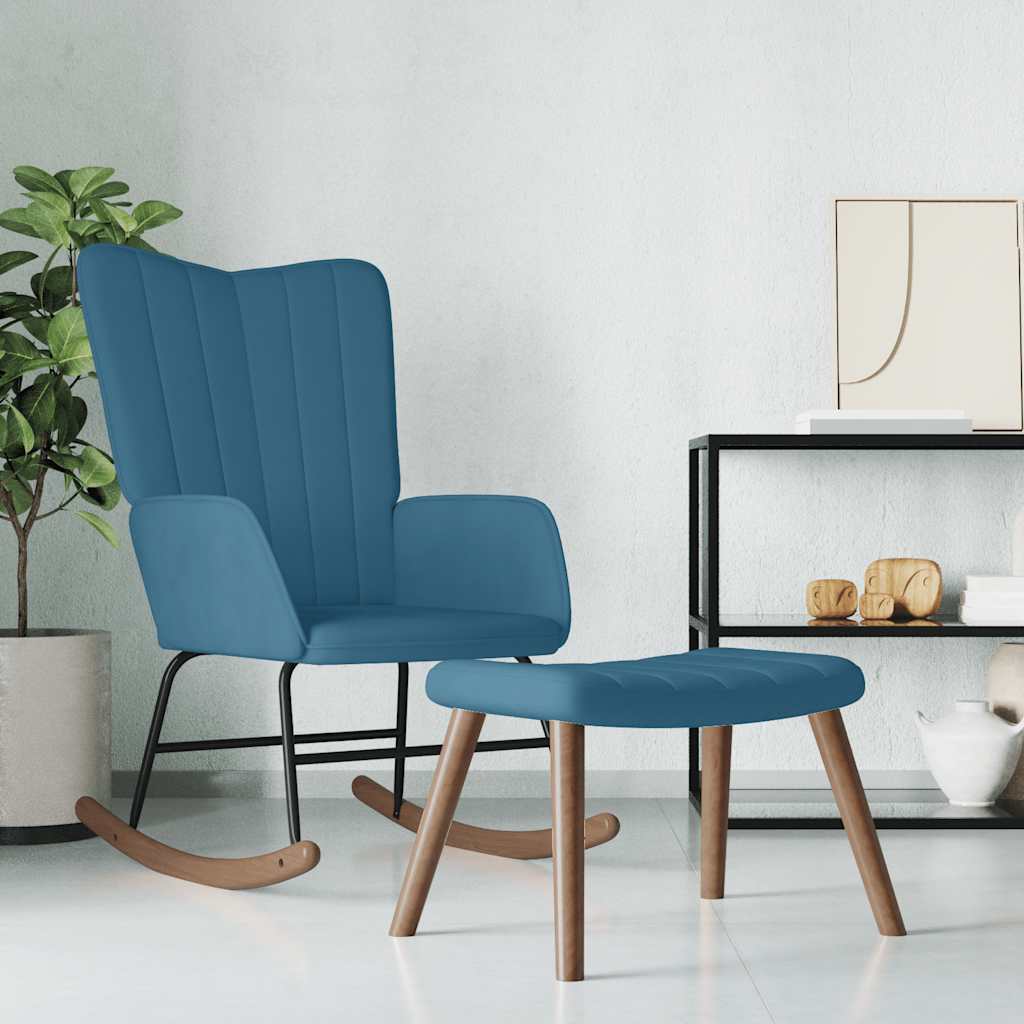 Schommelstoel met voetenbank fluweel blauw is nu te koop bij PeponiXL, paradijselijk wonen!