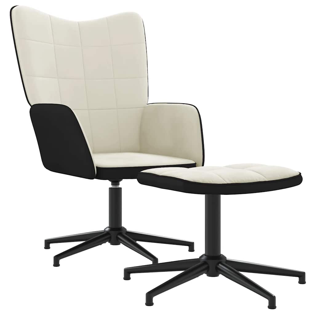 Relaxstoel met voetenbank fluweel en PVC crèmewit is nu te koop bij PeponiXL, paradijselijk wonen!