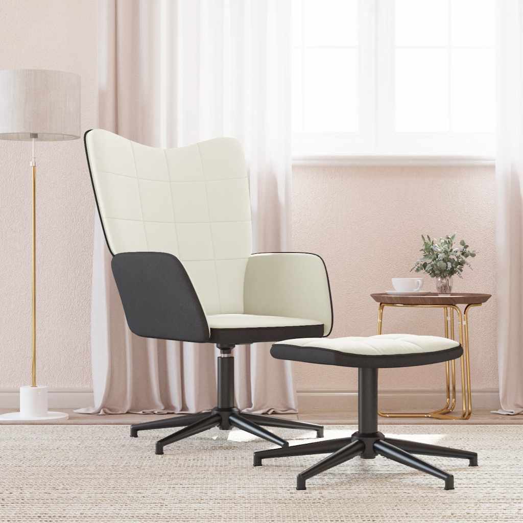 Relaxstoel met voetenbank fluweel en PVC crèmewit is nu te koop bij PeponiXL, paradijselijk wonen!