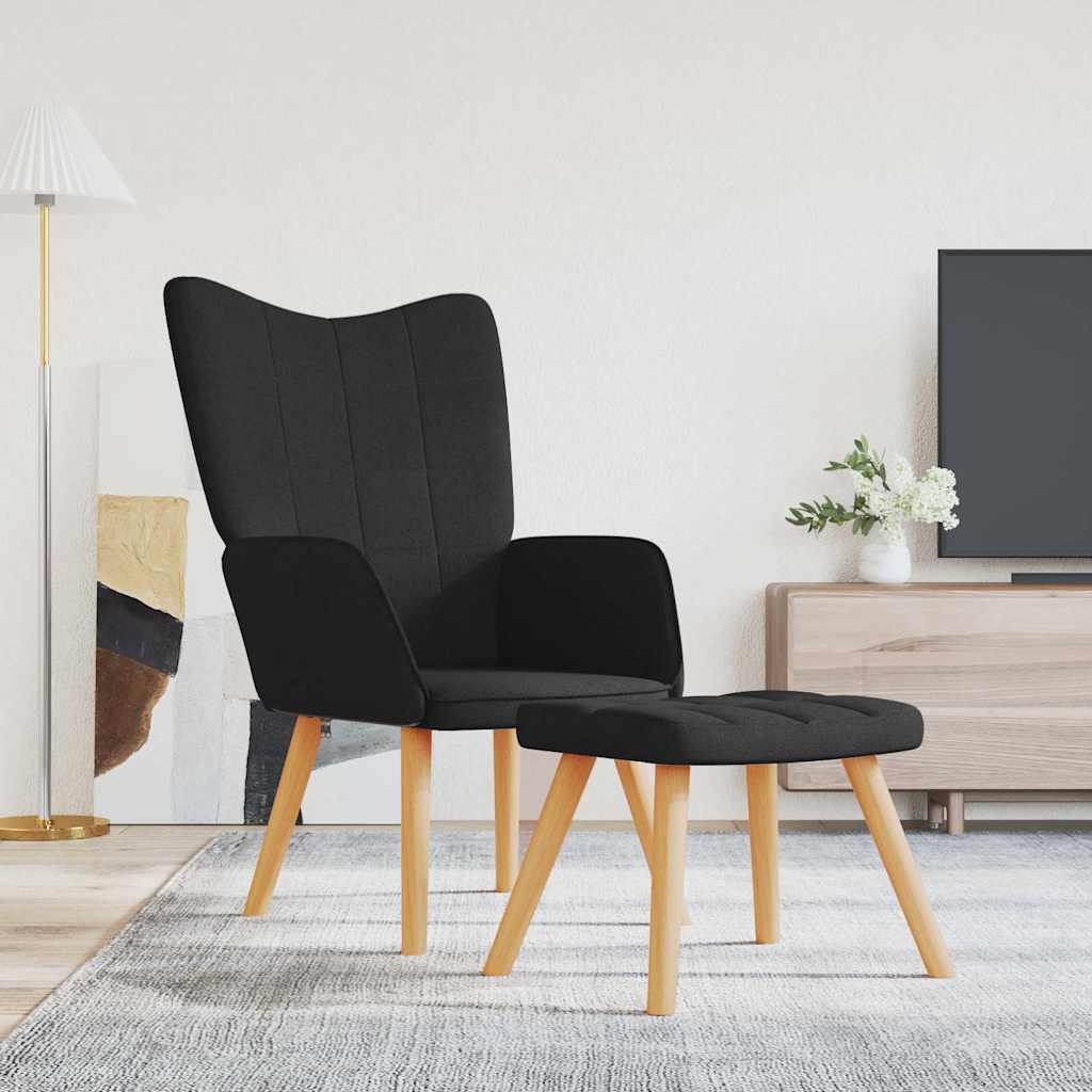 Relaxstoel met voetenbank stof zwart is nu te koop bij PeponiXL, paradijselijk wonen!