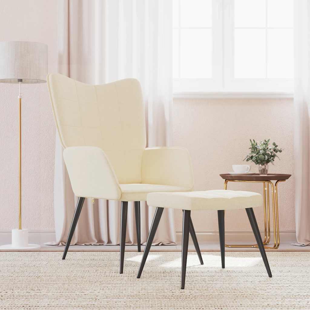 Relaxstoel met voetenbank stof crèmekleurig is nu te koop bij PeponiXL, paradijselijk wonen!