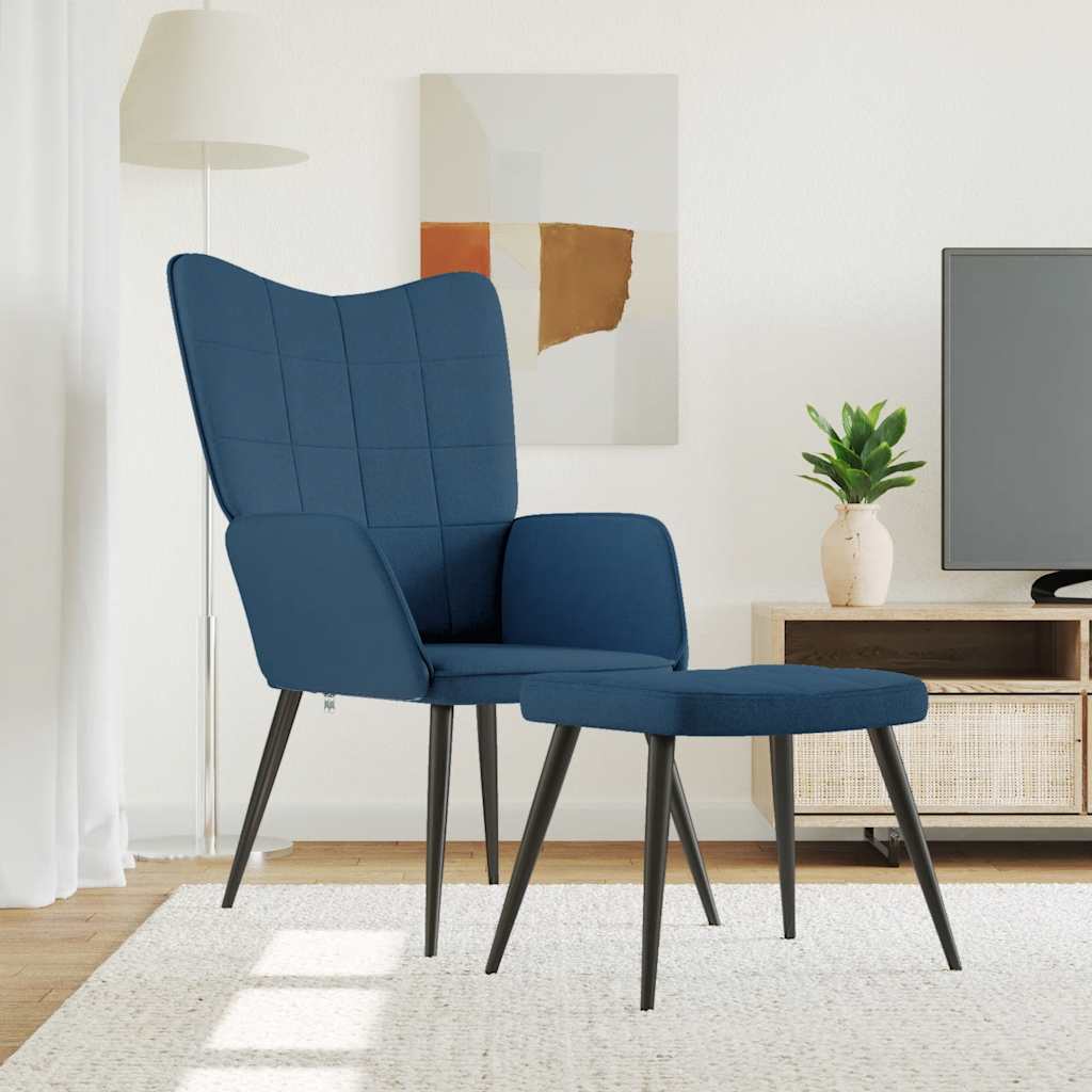 Relaxstoel met voetenbank stof blauw is nu te koop bij PeponiXL, paradijselijk wonen!