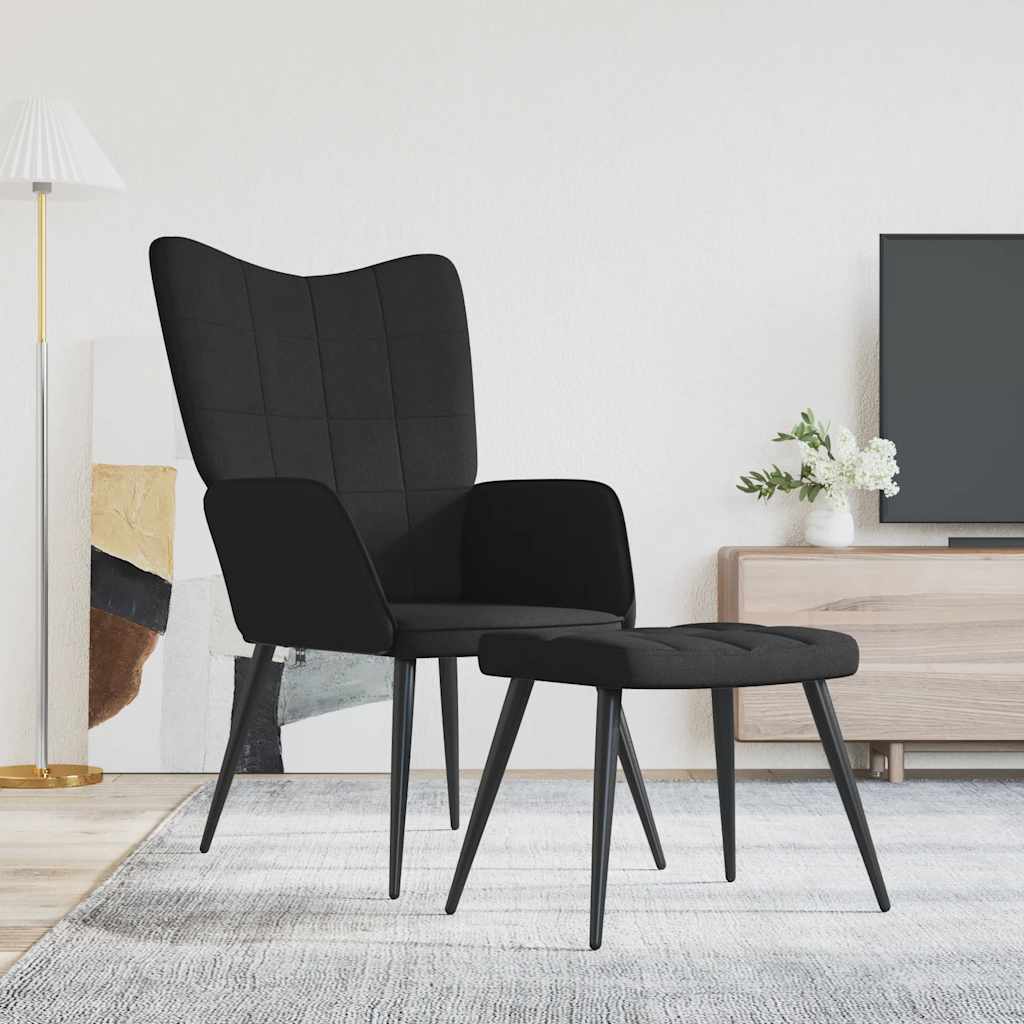 Relaxstoel met voetenbank stof zwart is nu te koop bij PeponiXL, paradijselijk wonen!