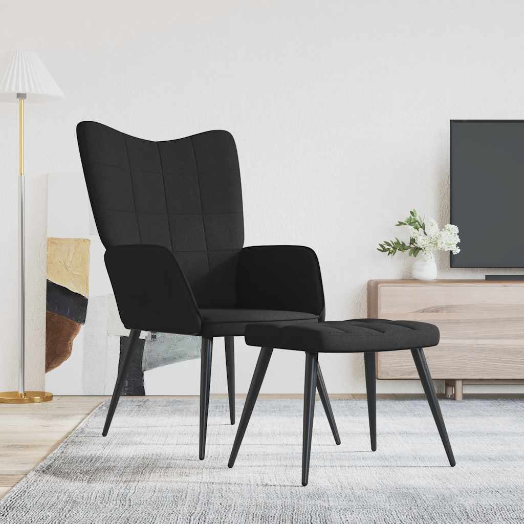 Relaxstoel met voetenbank stof zwart is nu te koop bij PeponiXL, paradijselijk wonen!