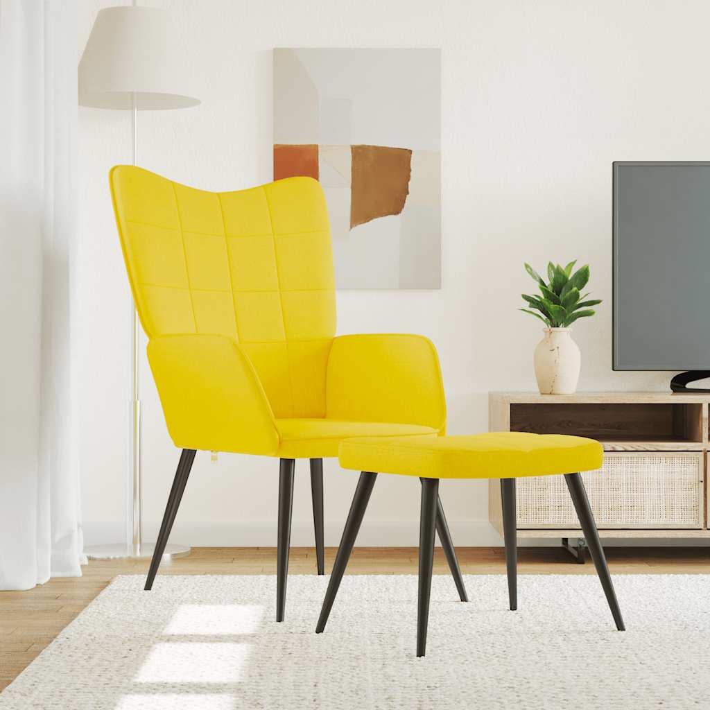 Relaxstoel met voetenbank stof mosterdgeel is nu te koop bij PeponiXL, paradijselijk wonen!