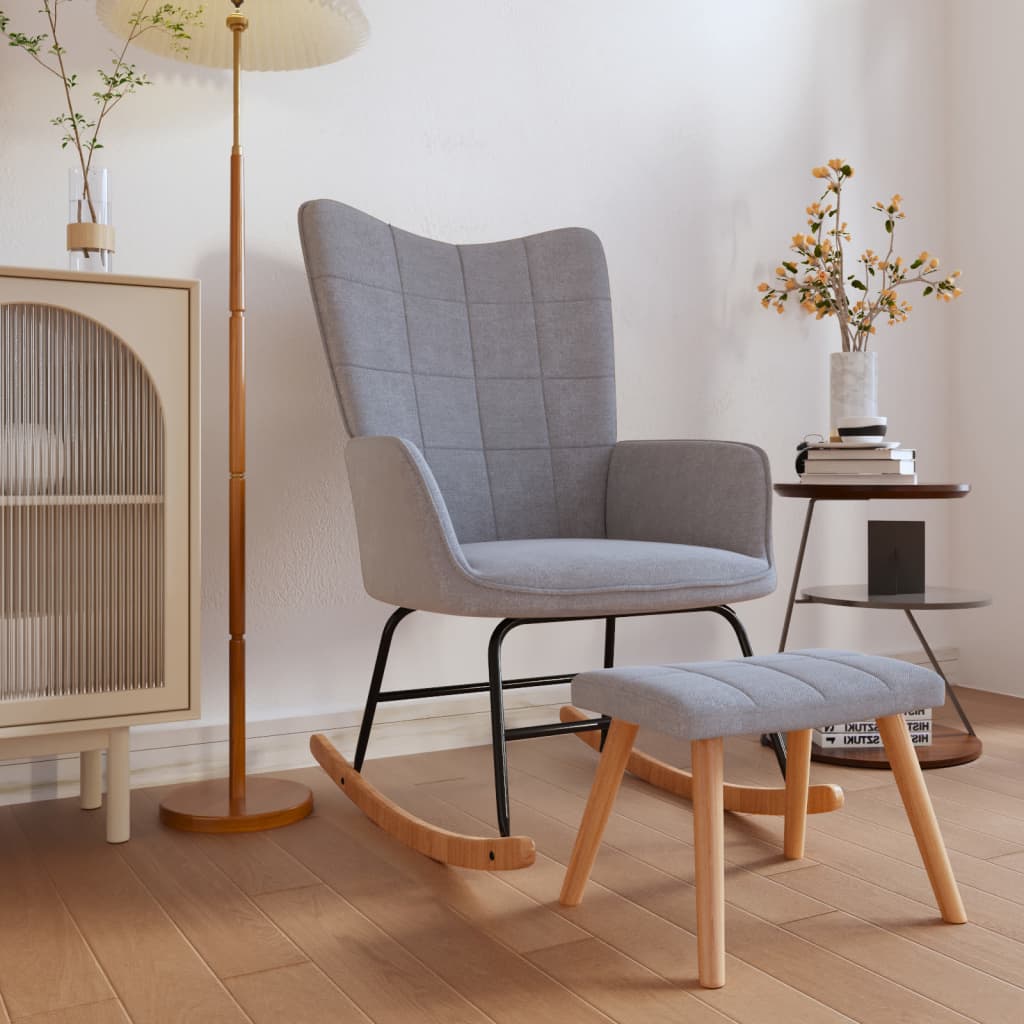Schommelstoel met voetenbank stof lichtgrijs is nu te koop bij PeponiXL, paradijselijk wonen!