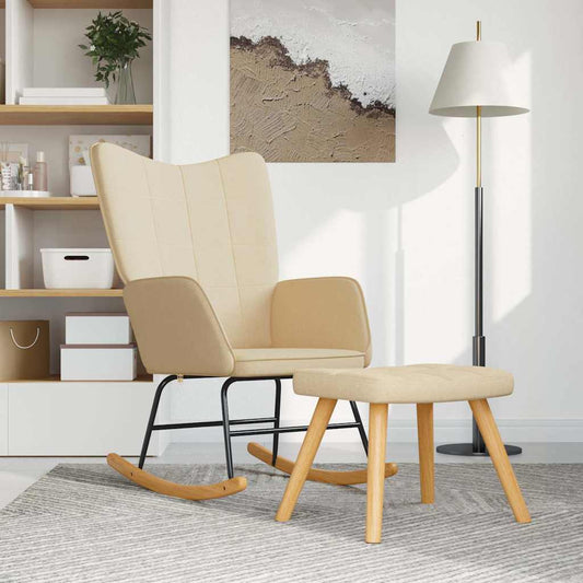 Schommelstoel met voetenbank stof crèmekleurig is nu te koop bij PeponiXL, paradijselijk wonen!