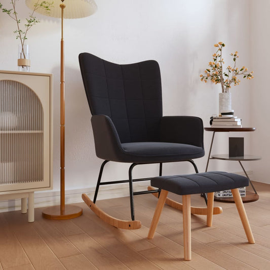 Schommelstoel met voetenbank stof zwart is nu te koop bij PeponiXL, paradijselijk wonen!